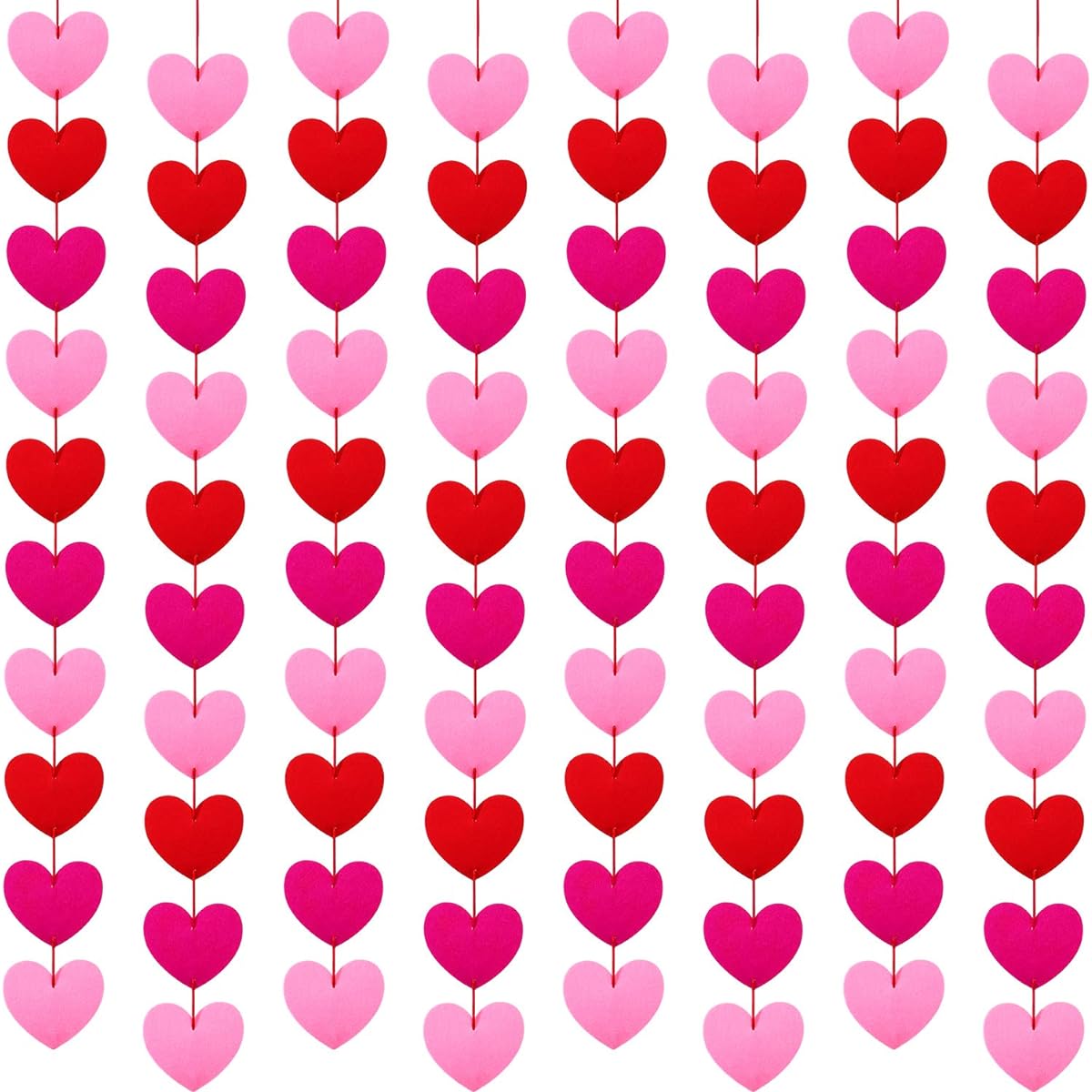 120 Pieces Felt Heart Garland Heart Hanging String Garland Valentine's Day Garland Decoration with Red Rope Valentine/Anniversary/Wedding Party Supplies (Red, Pink, Rose Red)