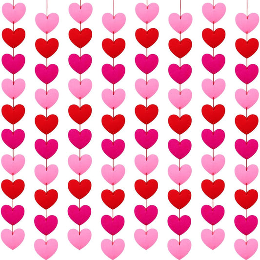 120 Pieces Felt Heart Garland Heart Hanging String Garland Valentine's Day Garland Decoration with Red Rope Valentine/Anniversary/Wedding Party Supplies (Red, Pink, Rose Red)