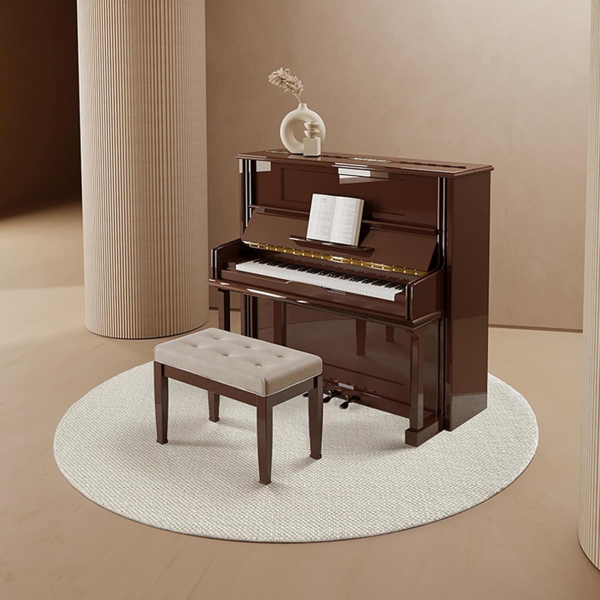 Piano soundproofing carpet, round mat, electronic piano dedicated mat, desk mat, plain, wool, round, rug, round, floor sheet, soft, easy to clean, light, dent prevention, scratch prevention, dust mite prevention, hand washable, Nordic style, drum, 140cm