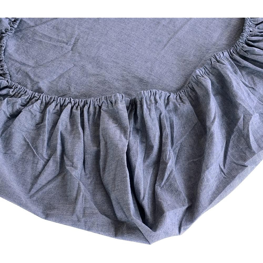 Fitted Sheet Wide King 200x200x30cm Organic Cotton 100% Washed Cotton Bed Sheet BOX Sheet Mite Resistant Indigo Blue