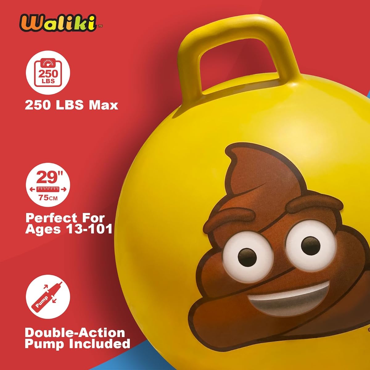 WALIKI Hopper Ball for Adults | Hippie Hop | Jumping Hopping Ball | Bouncy Ball | Field Day (29"/75cm)