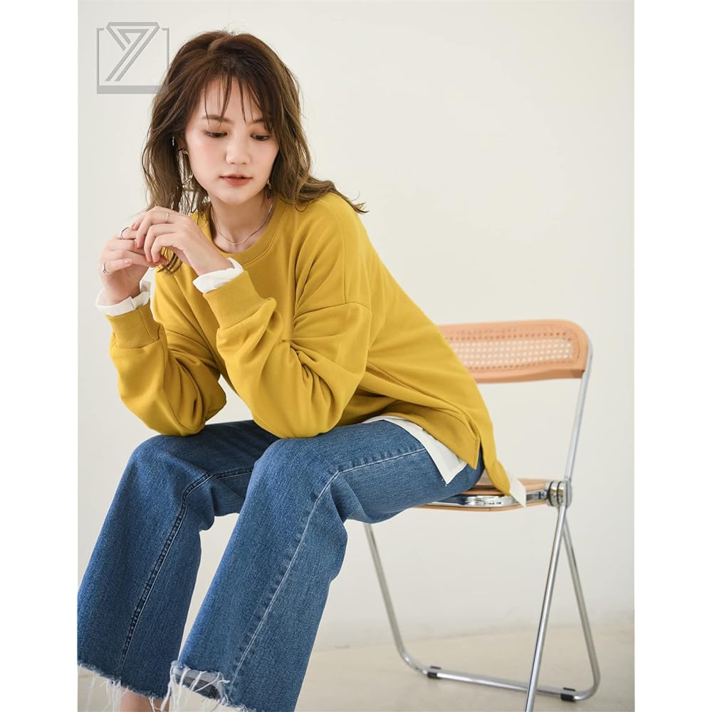 [Kayiyasu] Women's Top, Layered Style, Long Sleeve, Pullover Hoodie, Casual Sweatshirt, Loose, Cute, Thin, Everyday Wear, Spring, Autumn, M~XL