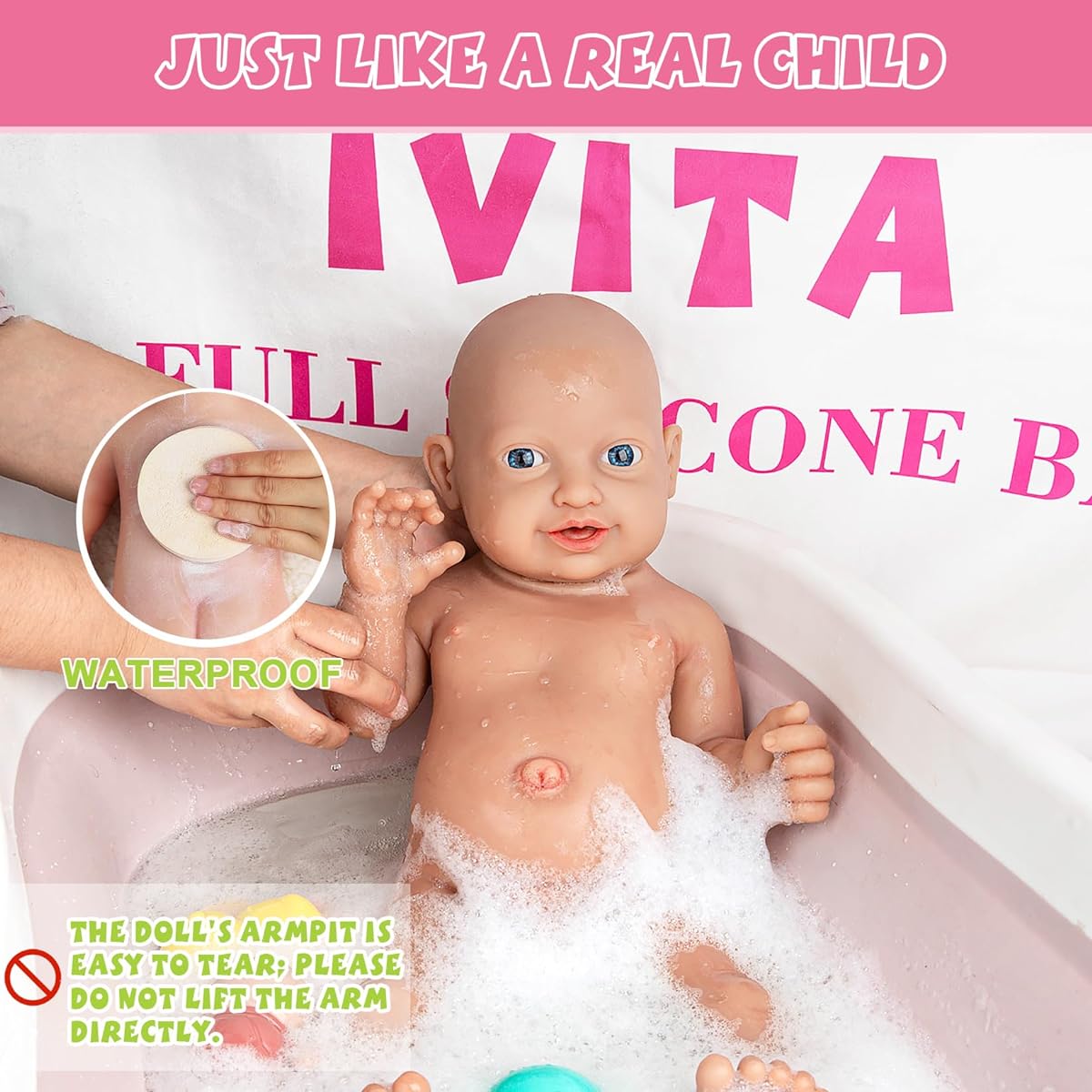 IVITA 14 Inch Full Silicone Baby Doll Realistic Not Vinyl Doll Lifelike Silicone Baby Doll Children/Christmas/Children's Day - Boys
