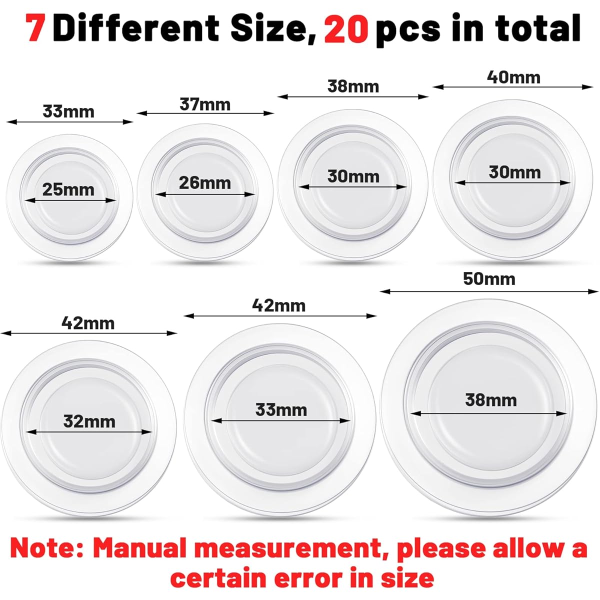 Rubber Piggy Bank Plug Piggy Bank Plug Rubber Piggy Bank Stopper Cover Rubber Round Plug (Clear, 7 Sizes) 20pcs