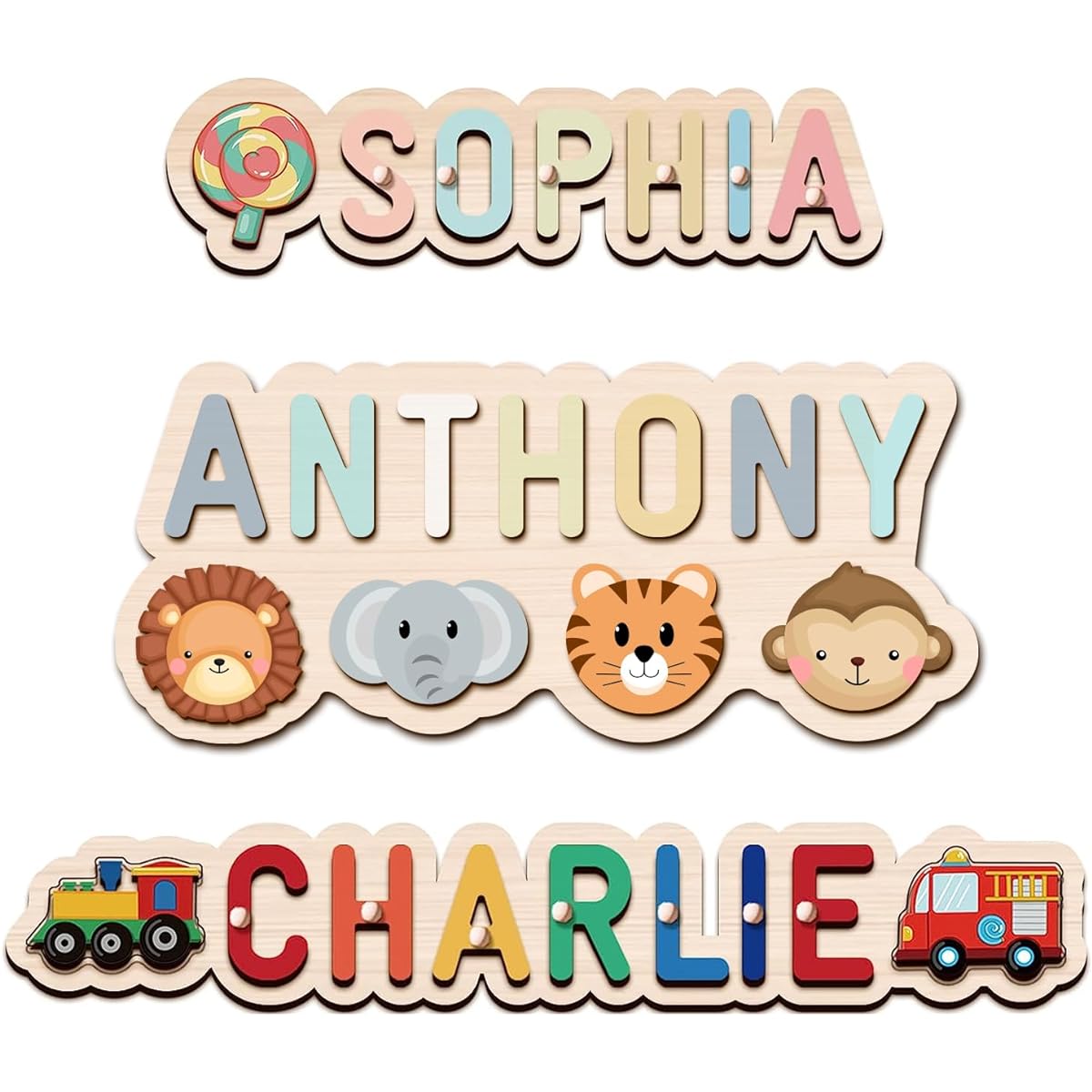 WOODBESTS Name Puzzle for Kids, Wooden Puzzle for Toddlers, 1st Birthday Gift for Boys, Name Puzzle with Stand, Baby Gift