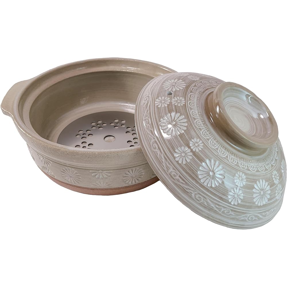 IH Ceramic Coated Earthen Pot, Size 8 for 2 to 3 People, Mishima Earthen Pot, Made in Japan, Banko Ware, Uchiyama Ceramic Works
