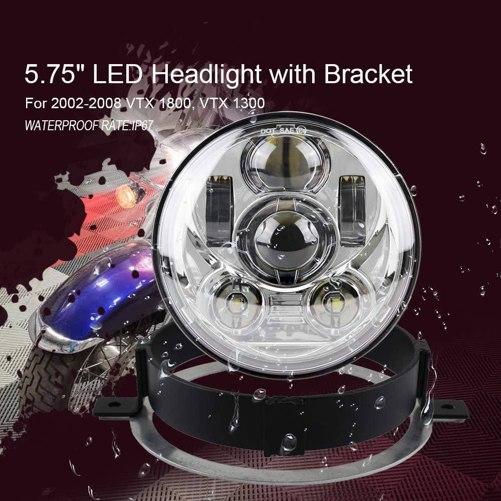 Atubeix 5.75" Round LED Bike DRL with Ring Mount Bracket for 2002-2009 VTX 1300 & VTX 1800 (Silver)