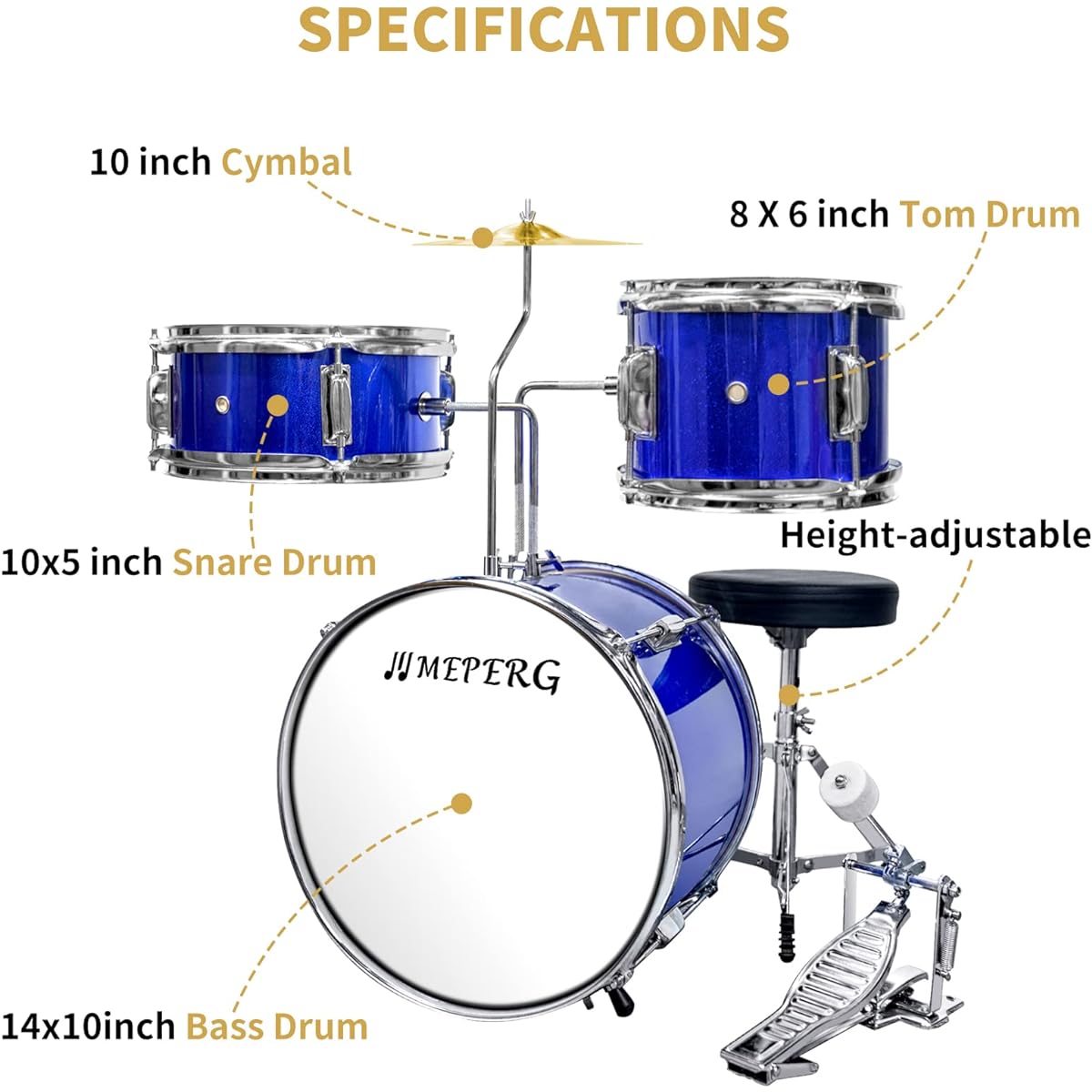 Children's Drum Set 3 Piece Beginner Drum Set (Blue)