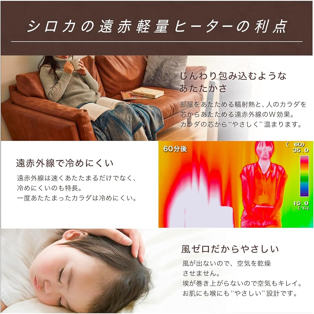 Shiroka Far Infrared Lightweight Heater Karupoka SN-M351(W) [Newly equipped with power saving mode/Cord length increased by 50 cm/Light 4.8 kg/Dry resistant/Supports up to 10 tatami mats/Far infrared rays/Timer setting possible/] White 2022 model )
