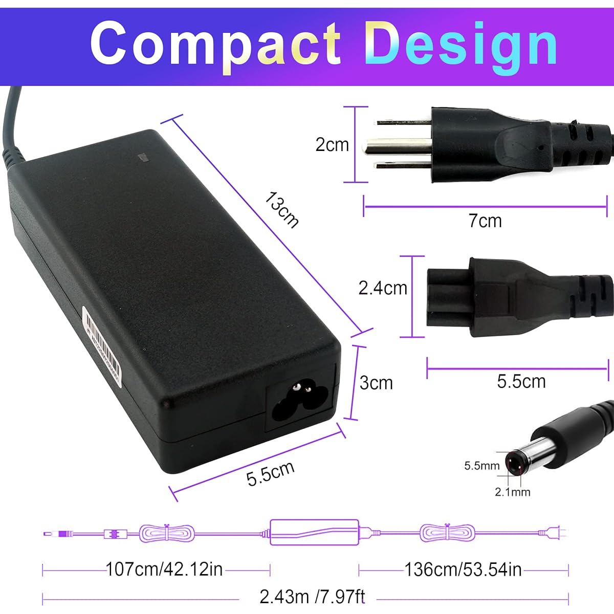 AurGun 12V Power Adapter 7A 84W AC 100V-240V DC 12 Volt 7 Amp Transformer with 5.5x2.1mm Plug Universal Switching Power Adapter for LED Strip Light CCTV Security System