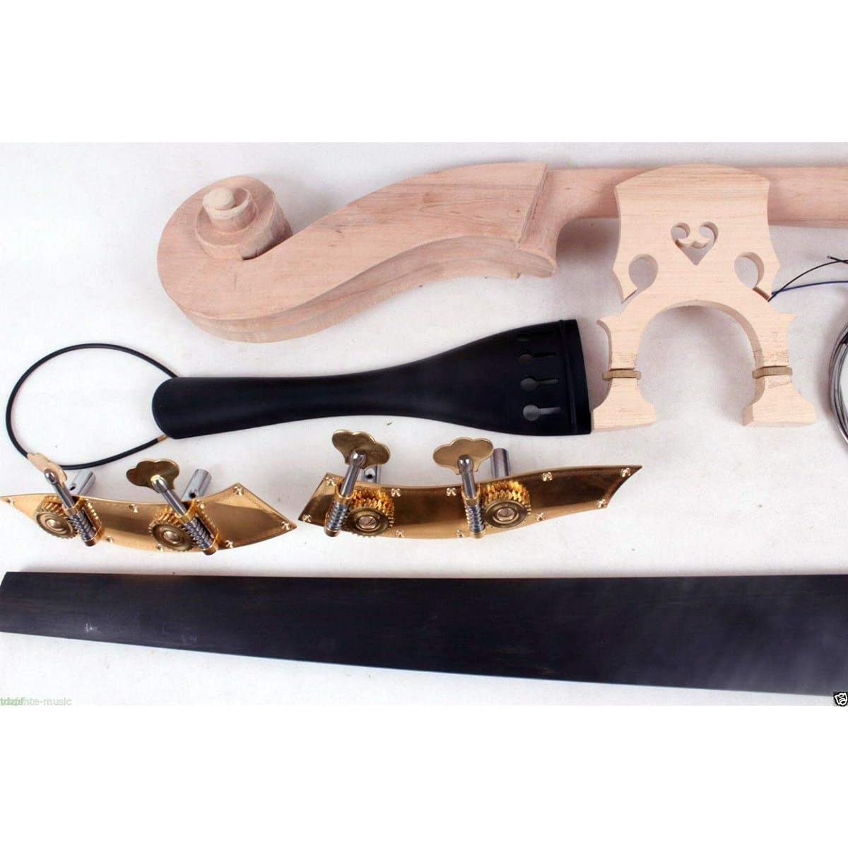 3/4 Double Bass Kit Upright Double Bass Neck Ebony Bass Fingerboard Peg Tailpiece Bridge Bass String DIY Bath Project Bath Making Accessories