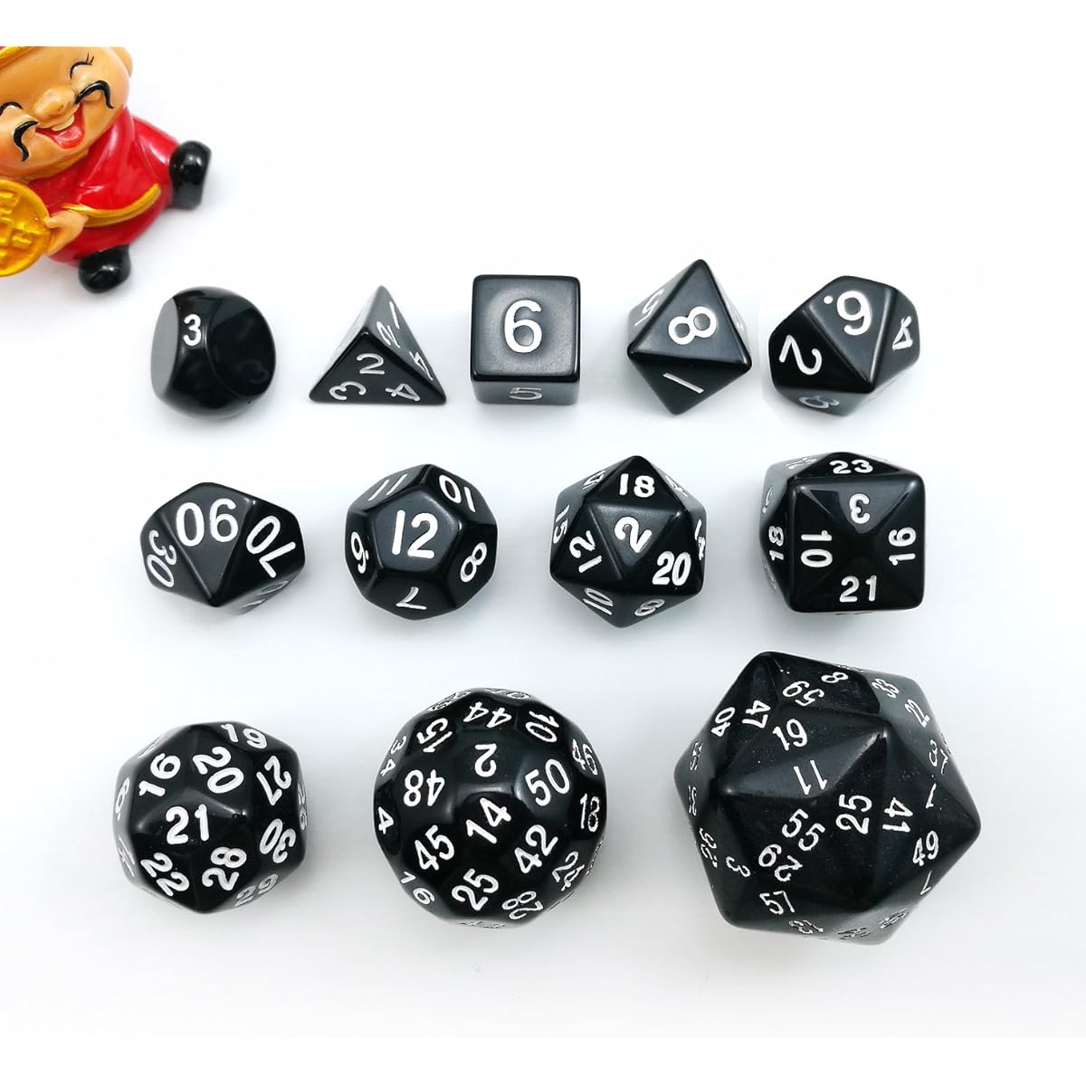 Complete Polyhedral Dice Set of 12pcs D3-D60 New Style 60 Sides and 50 Sides RPG Dice Set Opaque Black D3 D4 D6 D8 D10