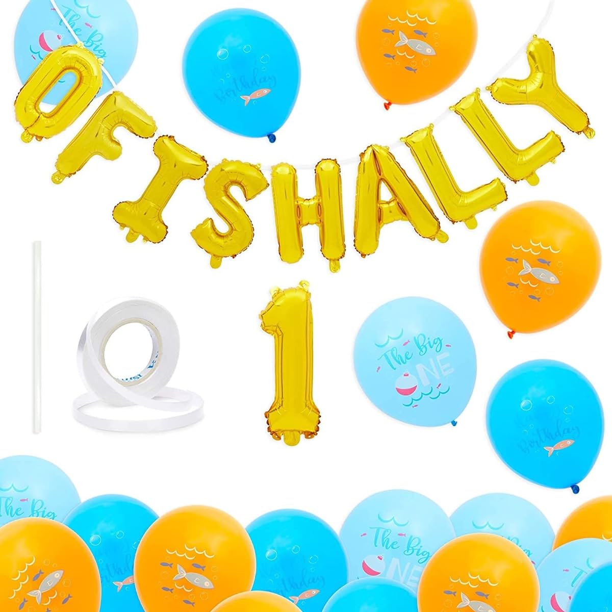 The Big One Balloons for 1st Birthday Party Ofishally 1 Decoration (61 Pieces)