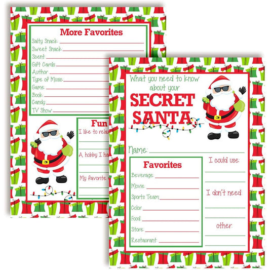 AmandaCreation 10 Fill In Secret Santa Christmas Ideas Cards 5" x 7" 10 Blank Cards
