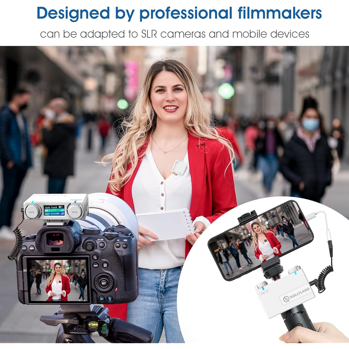, External Smartphone Microphone, Lapel Microphone, Built-in/External Omnidirectional Microphone Included, Storage Charging Case Included, 100m Transmission Distance, 3S Automatic Pairing, Compatible with Smartphones/Cameras/PCs/Tablets/Recorders (White)