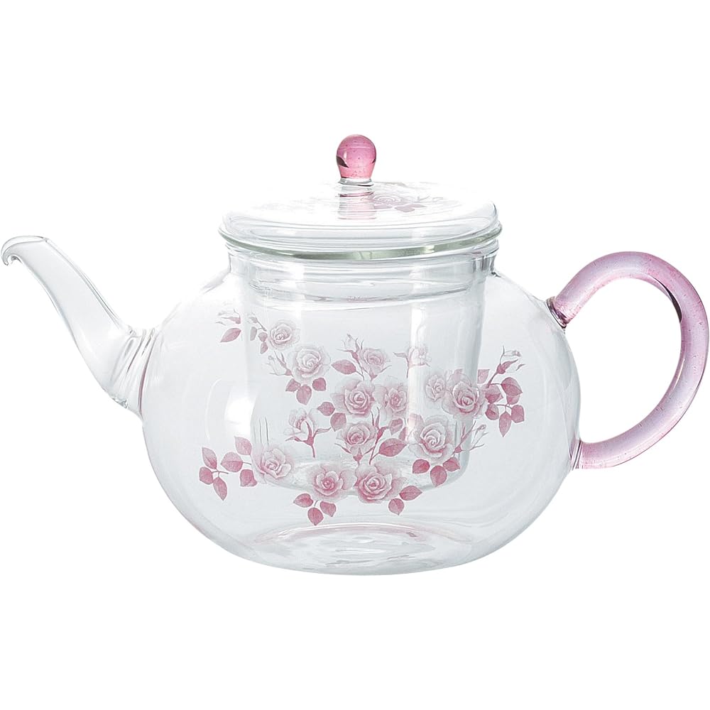 Pink rose heat-resistant glass teapot 49P060