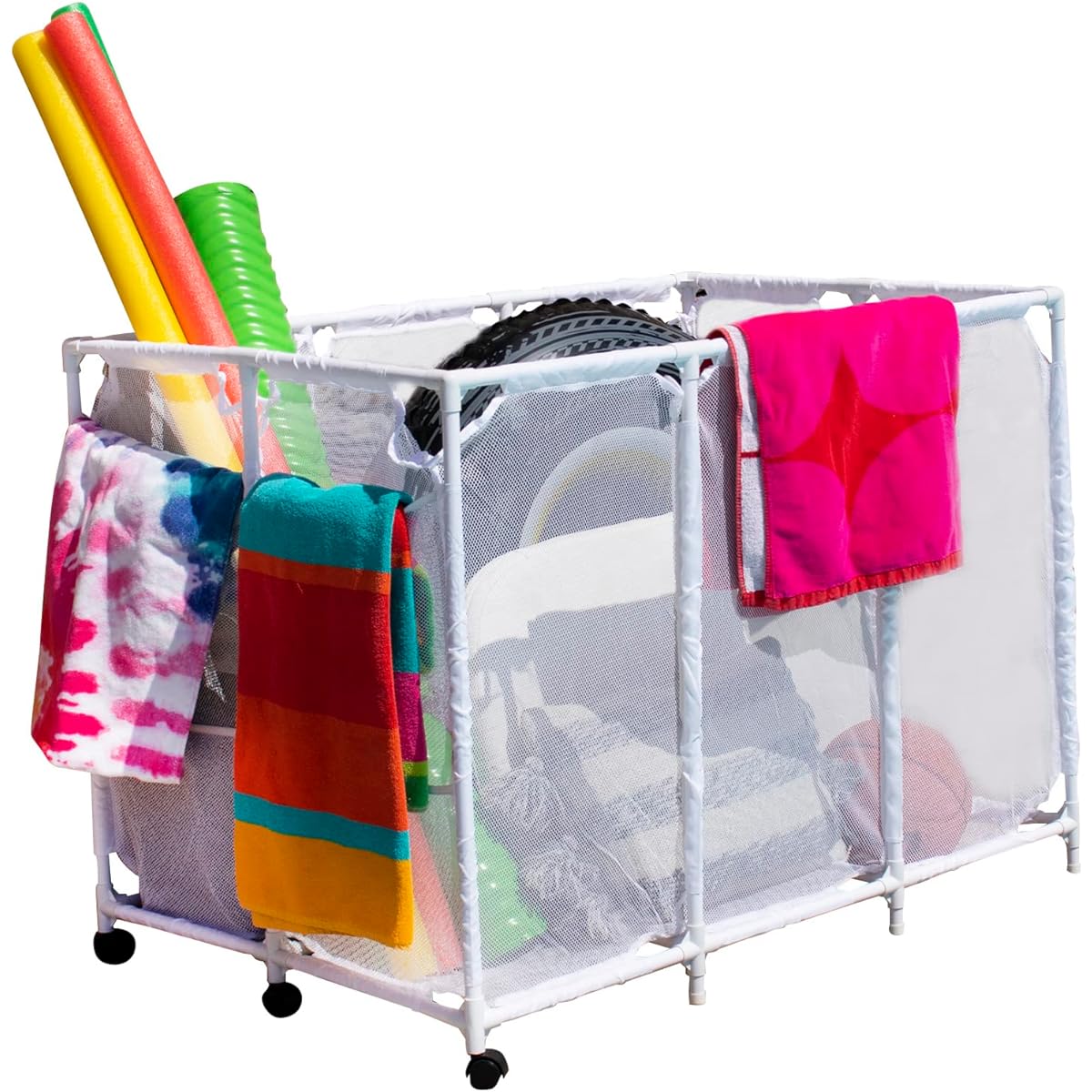 Pool Bin Pool Noodle Holder Toy Float Ball Float Equipment Mesh Rolling Storage Organizer Extra Large (30" L x 47" W x 34" H) White