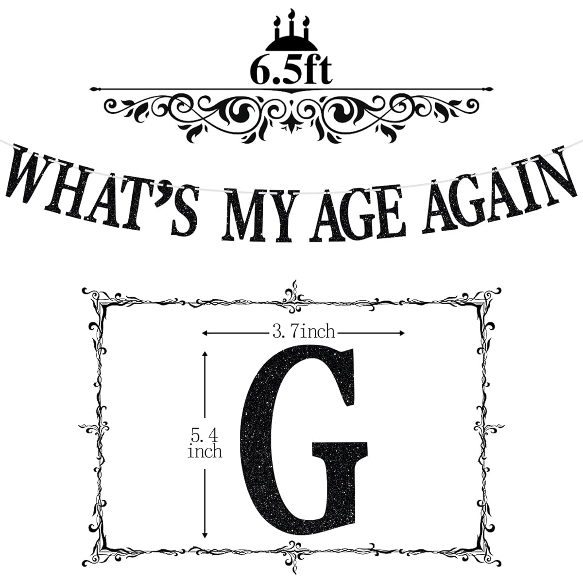 What's My Age Again Banner Death to My Youth Bunting Sign Funny Happy 30th 40th 50h 60th 70th 80th Birthday Party Decorations Supplies Black Glitter