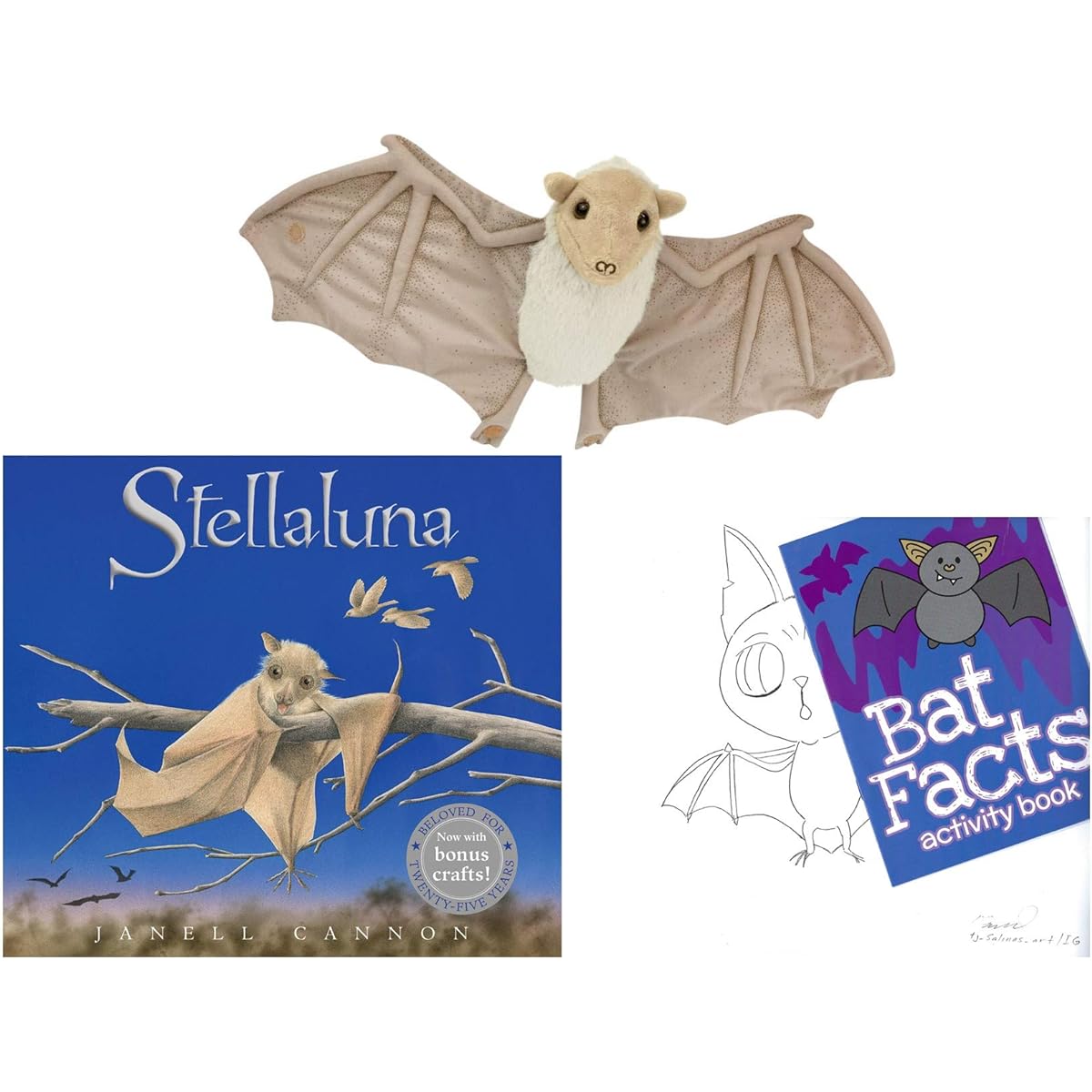 Janell Cannon Stellaluna Special Edition Hardcover Stellaluna Plush Activity Booklet with Downloadable Crafts and Activity Kit Bat Artwork Gift Set