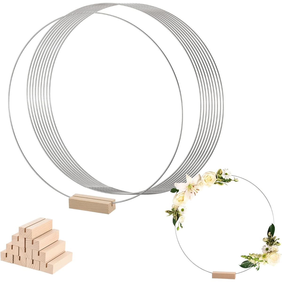 MECCANIXITY Metal Floral Hoops 10" Riesling Centerpiece Table Decoration Silver Tone DIY for Wedding Birthday Party Event Set of 10