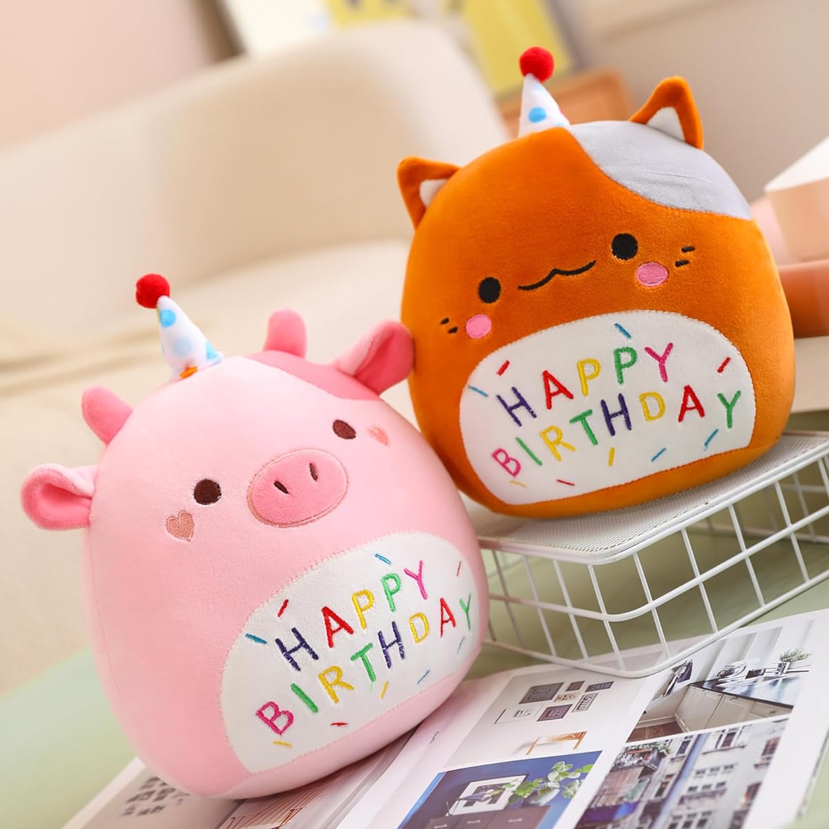 Litence Birthday Cat Plush Pillow Cute Cat Stuffed Animal Toy Cute Cat Stuffed Animal Doll Gift for Kids Home Decor 10 Inch