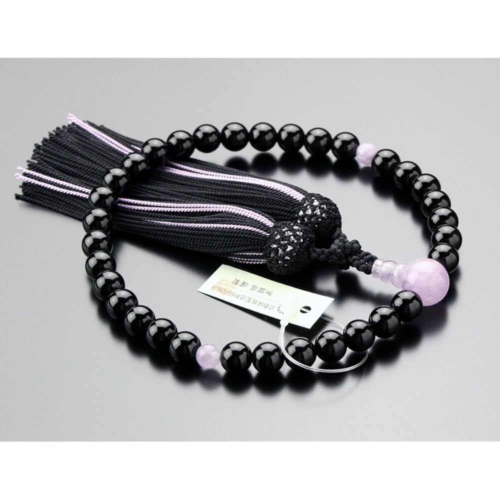 Nenju.com Prayer beads for women, approximately 8 mm, black onyx, wisteria stone, pure silk 2-color tassels [Informal prayer beads, Kyoto prayer beads, Kyoto memorial service, funeral, memorial service, natural stone, lavender amethyst, purple stone 2000