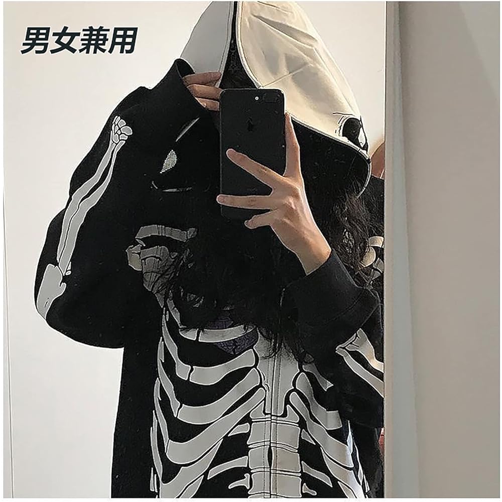 [TOWYYO] Funny Skull Print Hoodie, Hooded, Zip Up Hoodie, Long Sleeve, Cute, Women's, Men's, Unisex, Fashion, Spring, Autumn, Winter