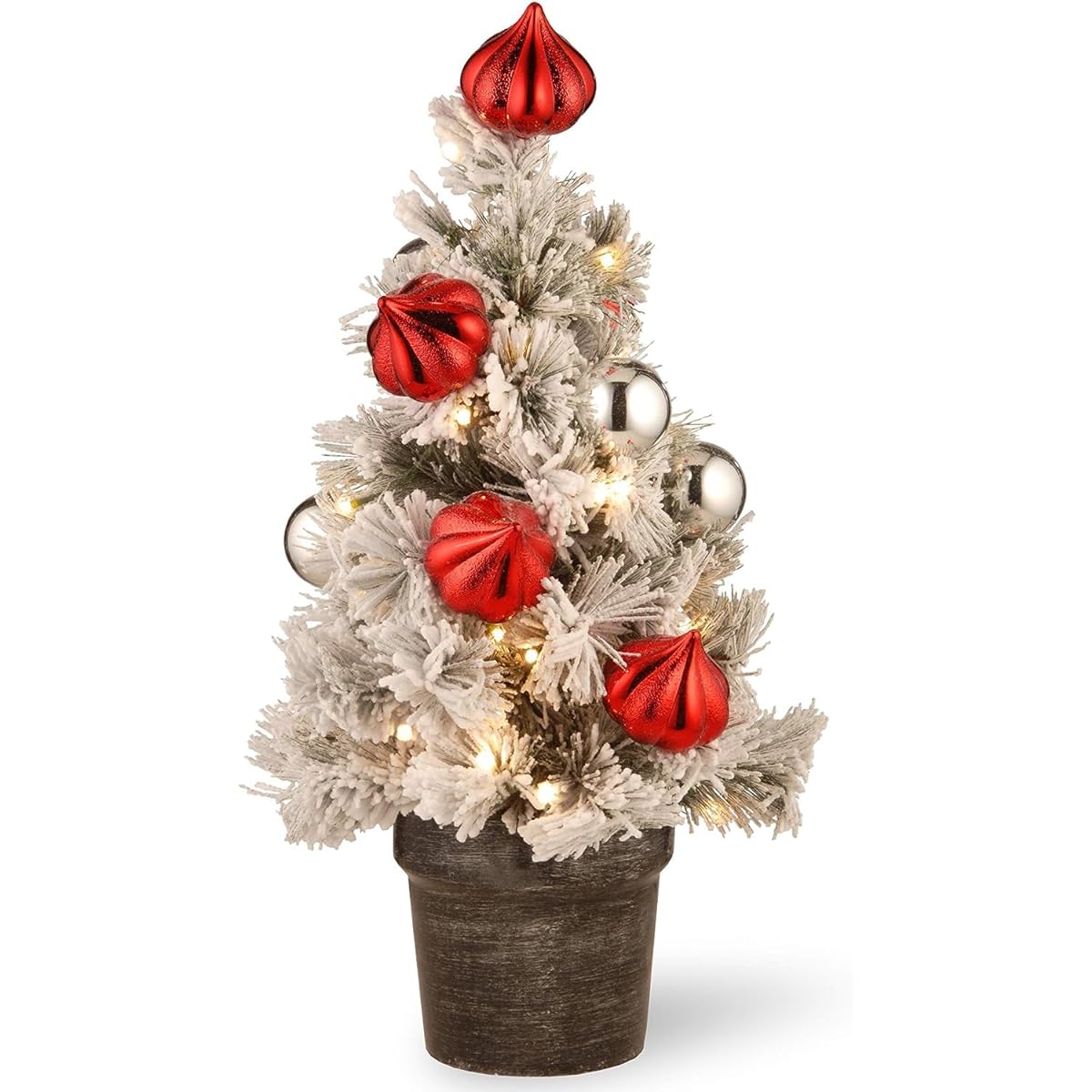 National Tree Snowflake Pine Tabletop Tree with Battery Operated LED Lights, 2 Foot, White, SNP7-308-20-B