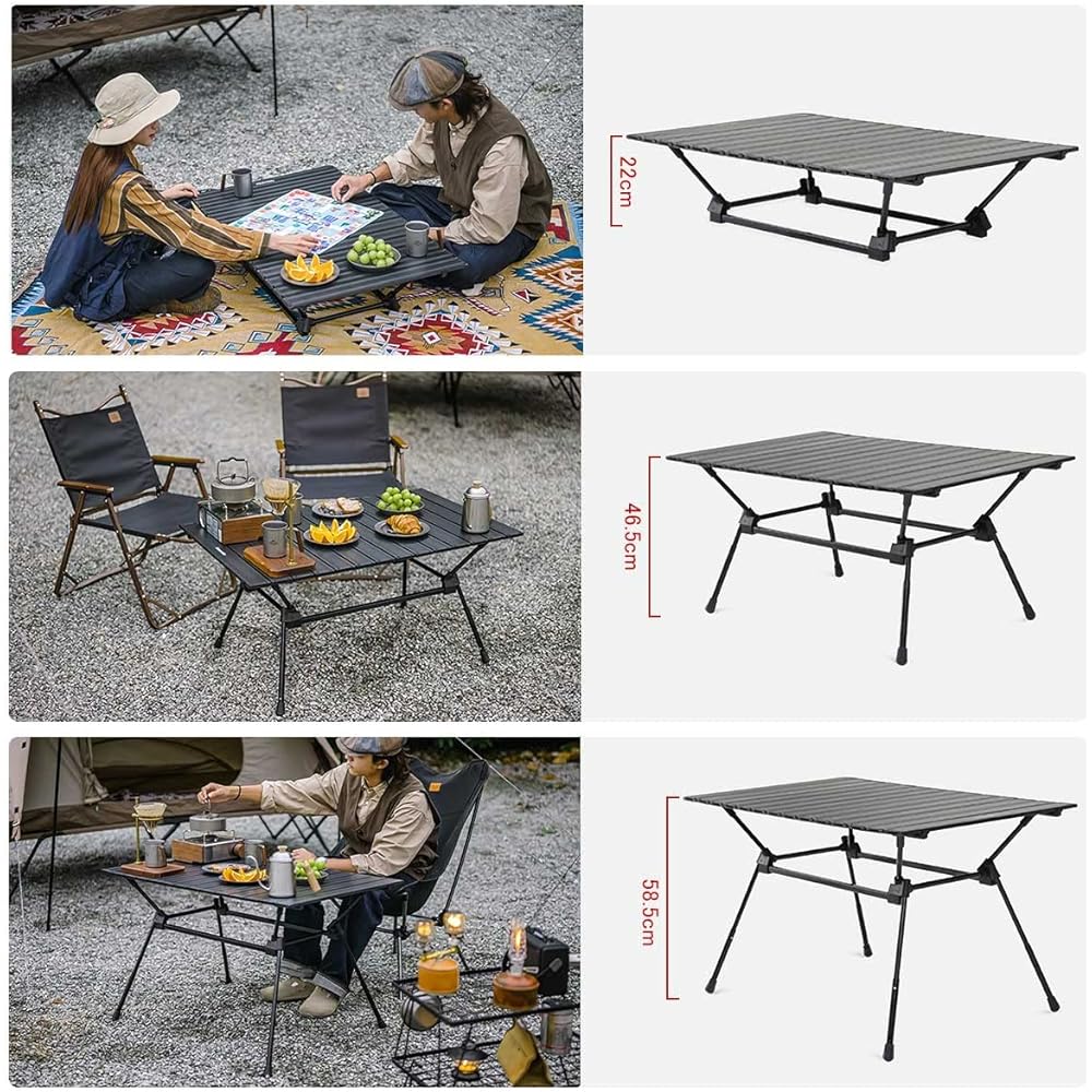 Naturehike 3-level height adjustable camping aluminum alloy table, foldable table, load capacity 30k, easy to assemble, lightweight, convenient to carry, camping, BBQ, telework, working from home