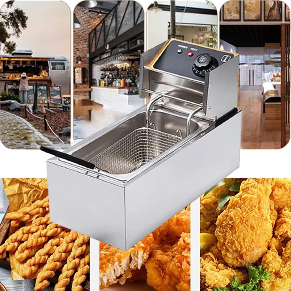 Electric Fryer 4L Commercial/Home Use Single Tank Tabletop Fryer Double Oil Cylinder Kitchen Equipment Fryer Mini Fryer Fried Food Cooking Utensil Fried Potato Stainless Steel