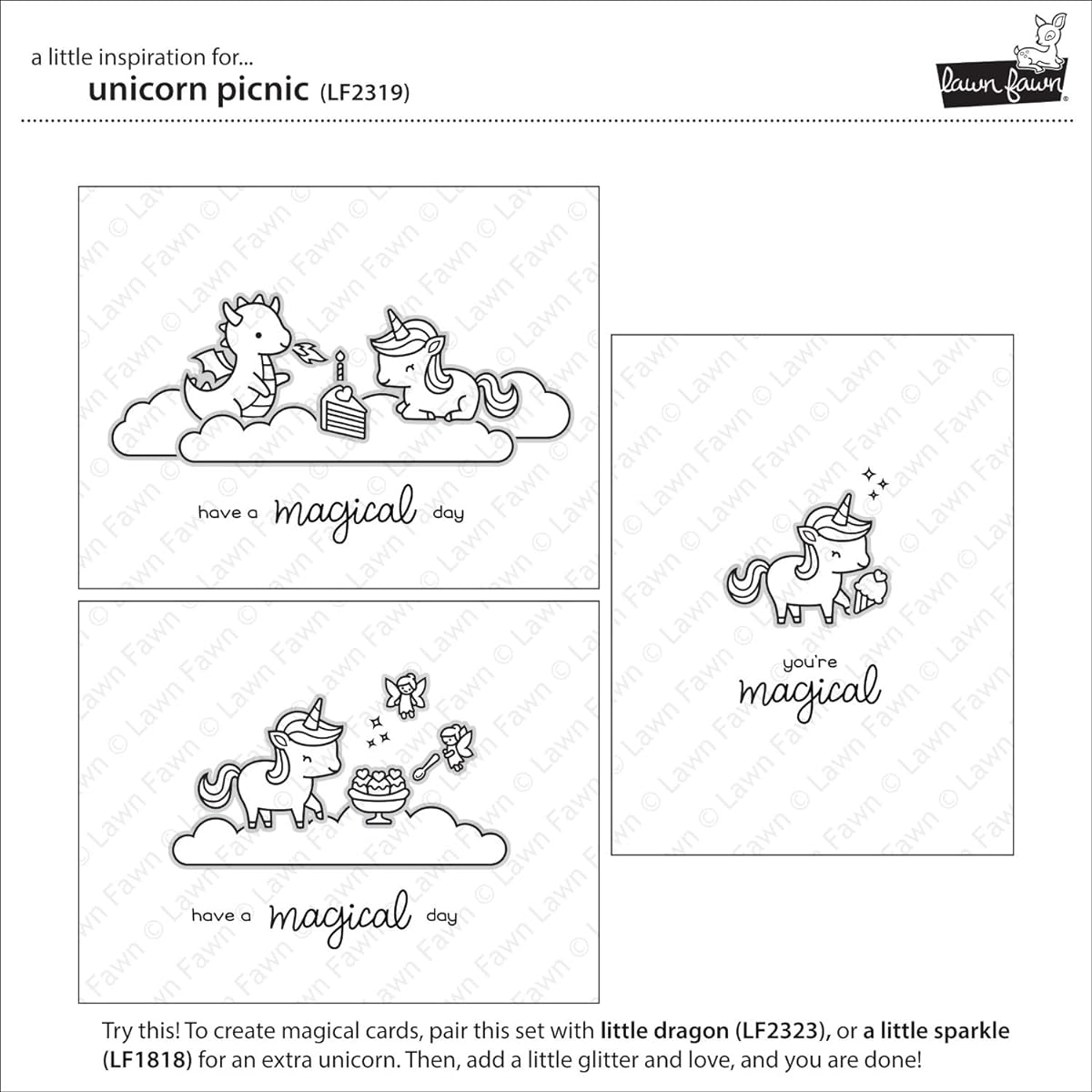 Lawn Fawn LF2319 Unicorn Picnic 4X6 Clear Stamp Set