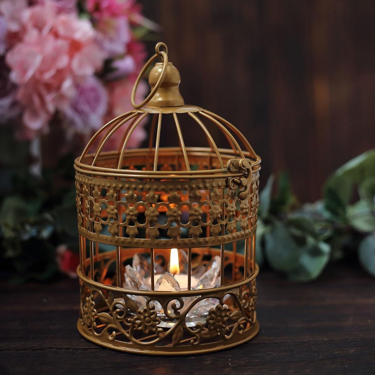 Efavormart Large Metallic Gold Birdcage Wedding Centerpiece Table Party Decoration for Any Occasion - 9" 13" Tall