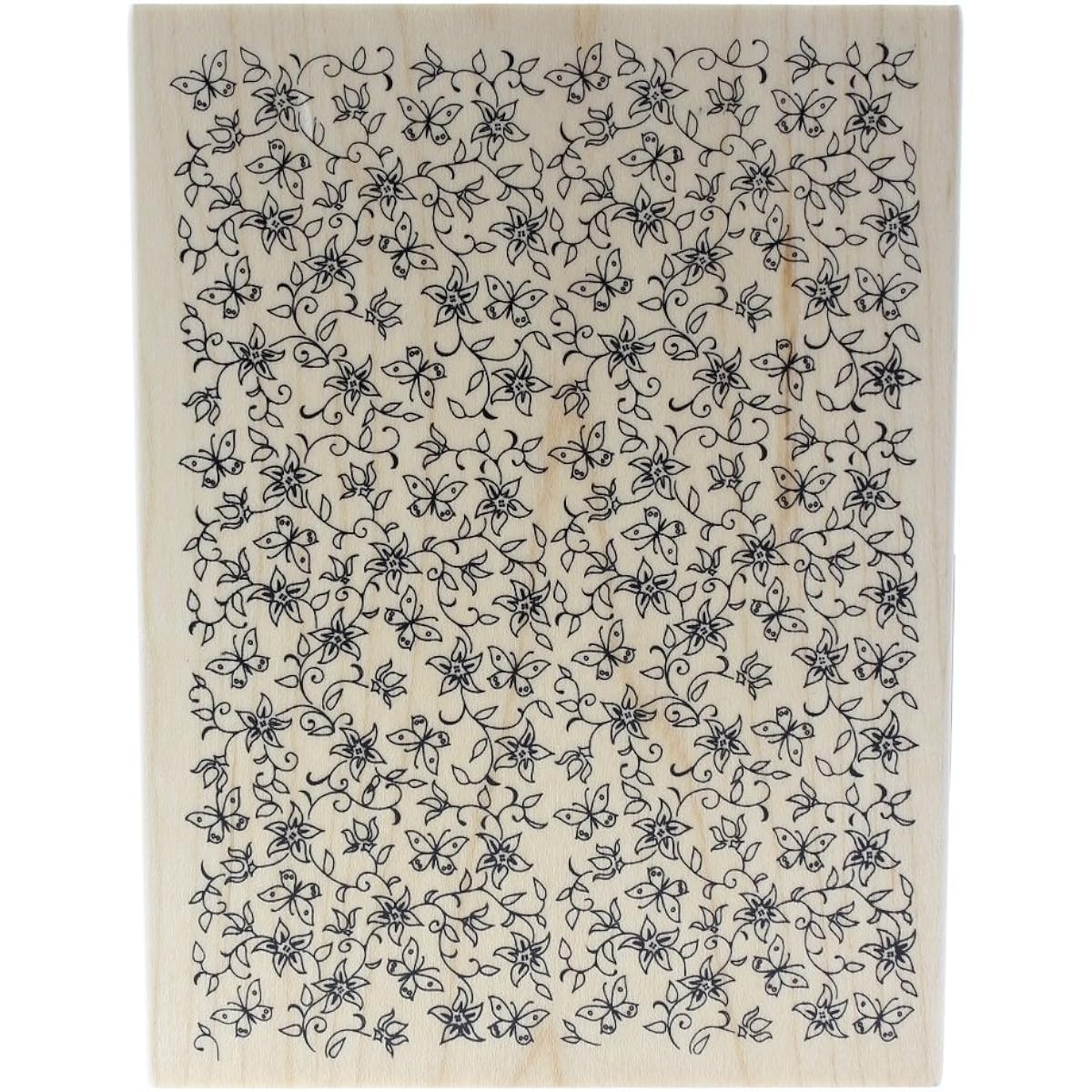 Flower and butterfly background wood stamp | Inkadinkado