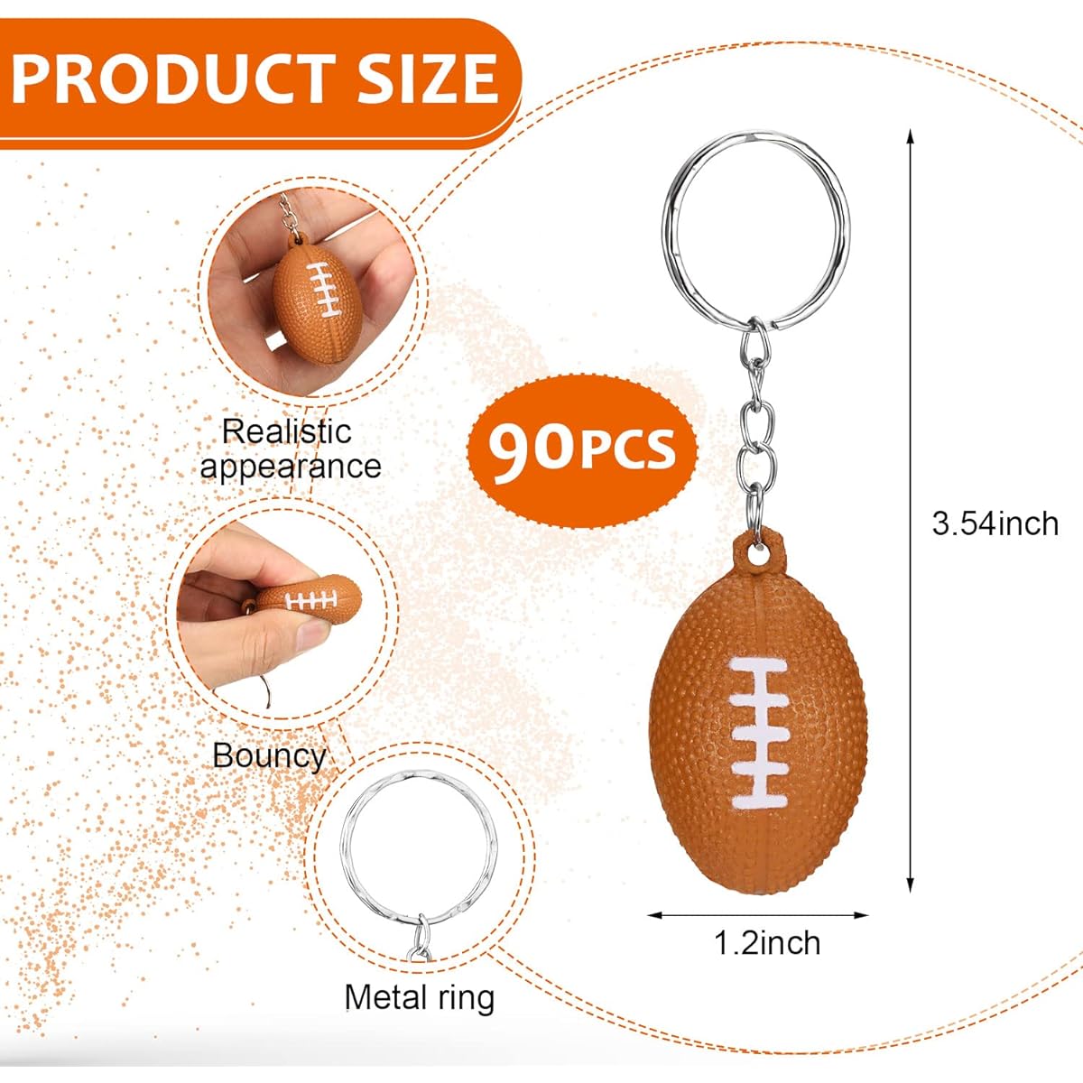 90 Pack Football Keychains for Party Favors Mini Football Stress Ball Keychains for Boys and Girls School Carnival Reward Gifts Sports Football Theme Party Goodie Bag Fillers Brown 1.18 inches, Brown, approx. 3 cm/ 1.18 inches