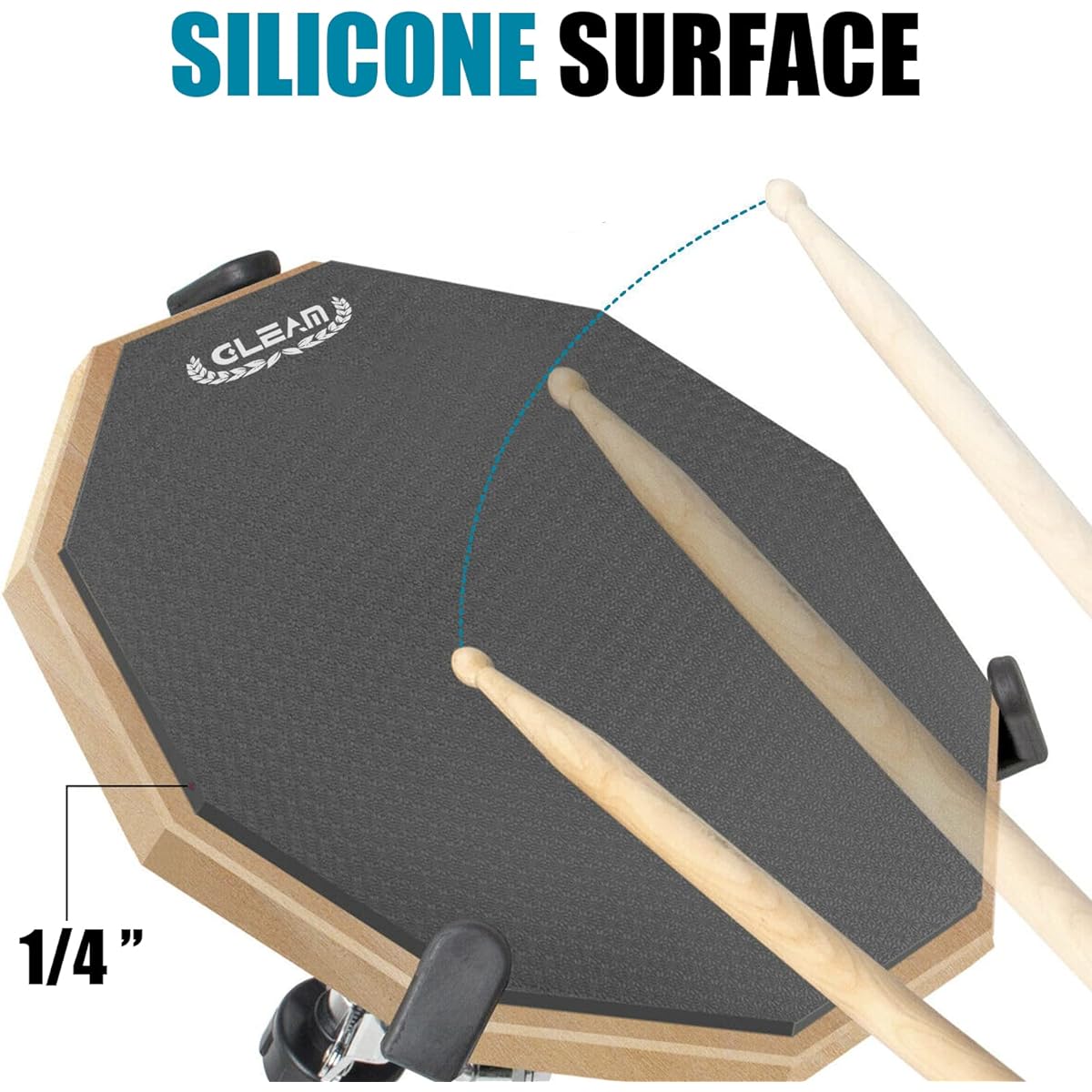 GLEAM Drum Practice Pad 8 inch - Silicone surface, maple base sponge back (one side)
