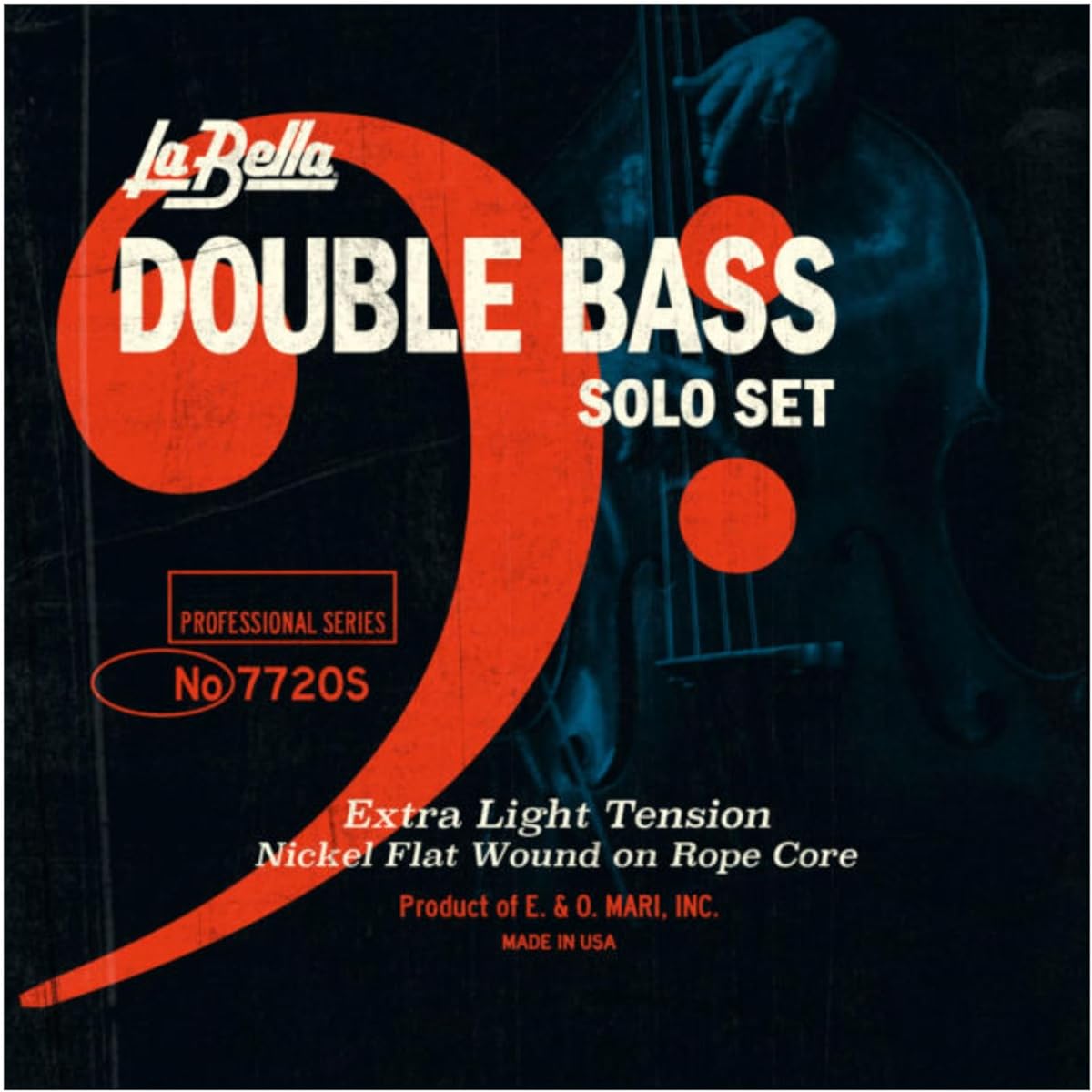 La Bella 7720S/Professional/Solo/Extra Light Tension/Double Bass Strings/Nickel Chrome Steel Flat Wound on a Rope Core
