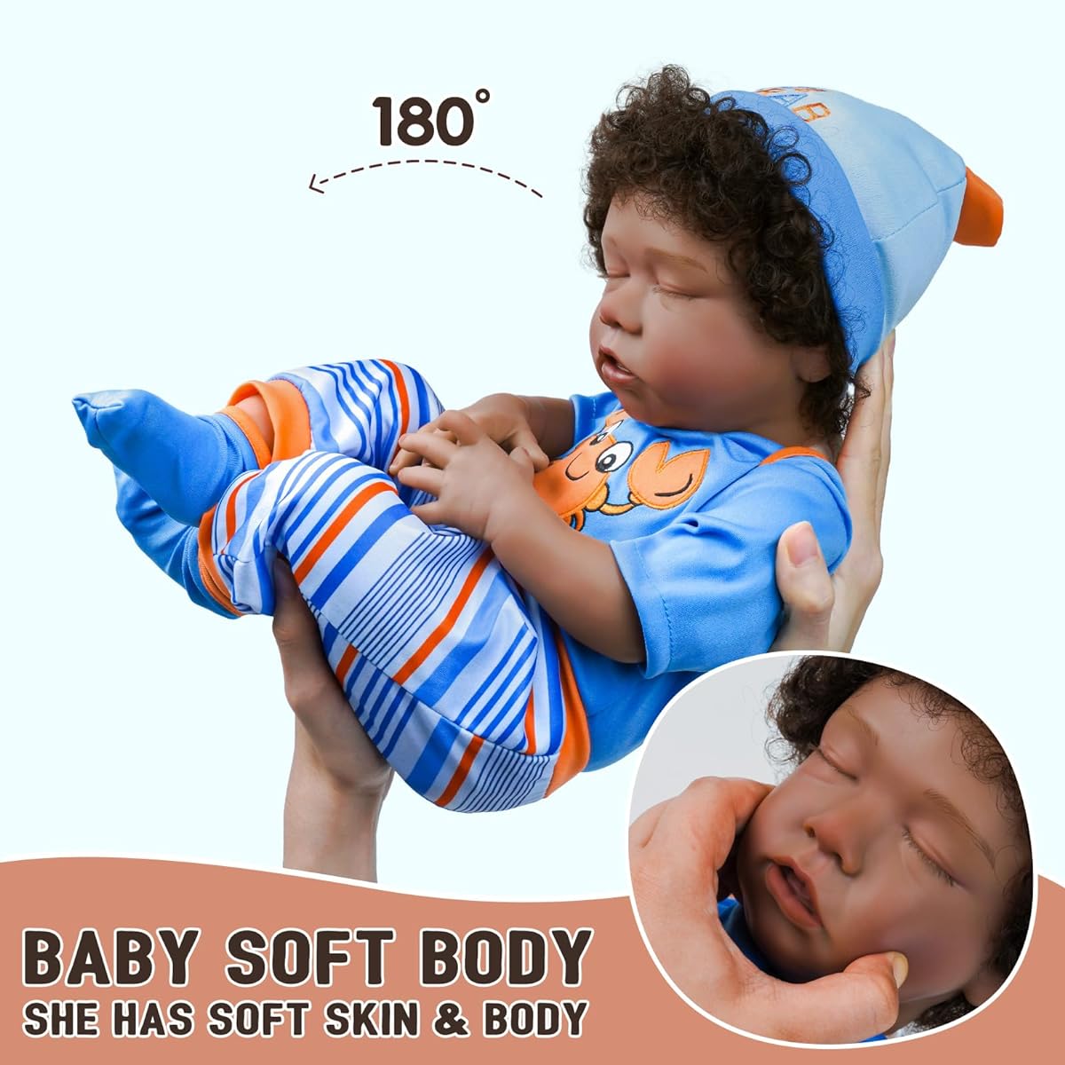 BABESIDE Lifelike Reborn Doll Black Girl 18 Inch Realistic Newborn Realistic Baby Doll Clothes and Toys Gift for Ages 3+