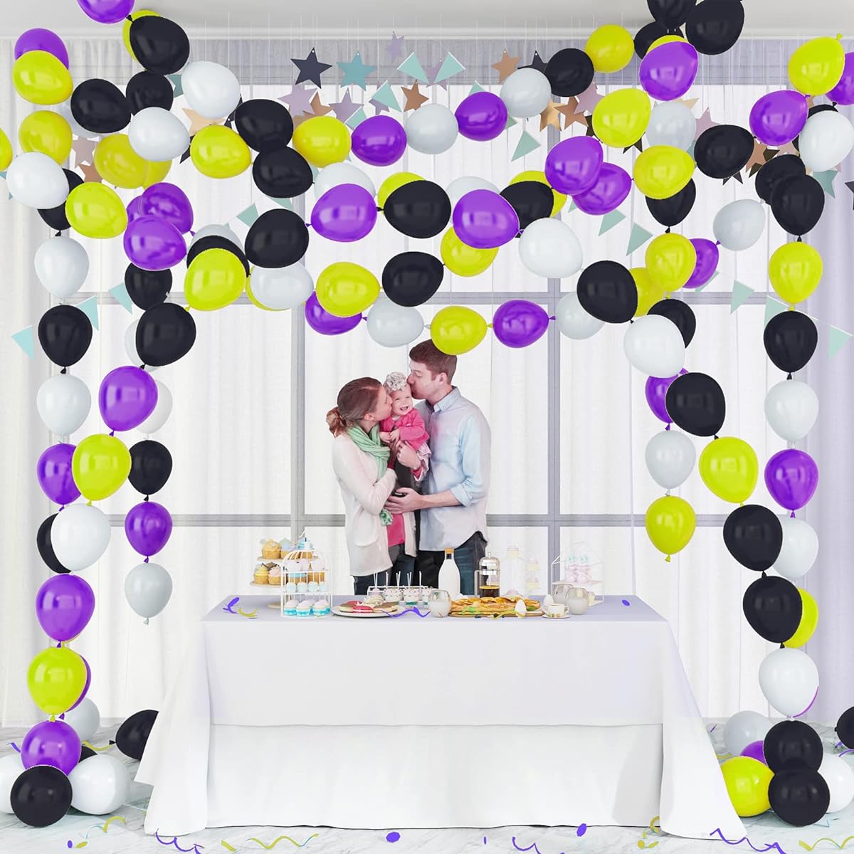 HOUSE OF PARTY That Witch Link Balloons 100pcs - 12" Purple Black White Green Link Tail Balloons for Birthday and Halloween Party Decorations