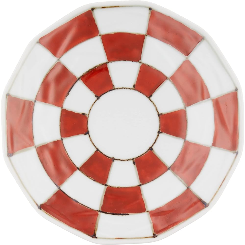 Hamata Arita Ware Sota Kiln Checkered Pattern Coffee Cup & Saucer Red Chamfer 60th Birthday Respect for the Aged Day Present 301971