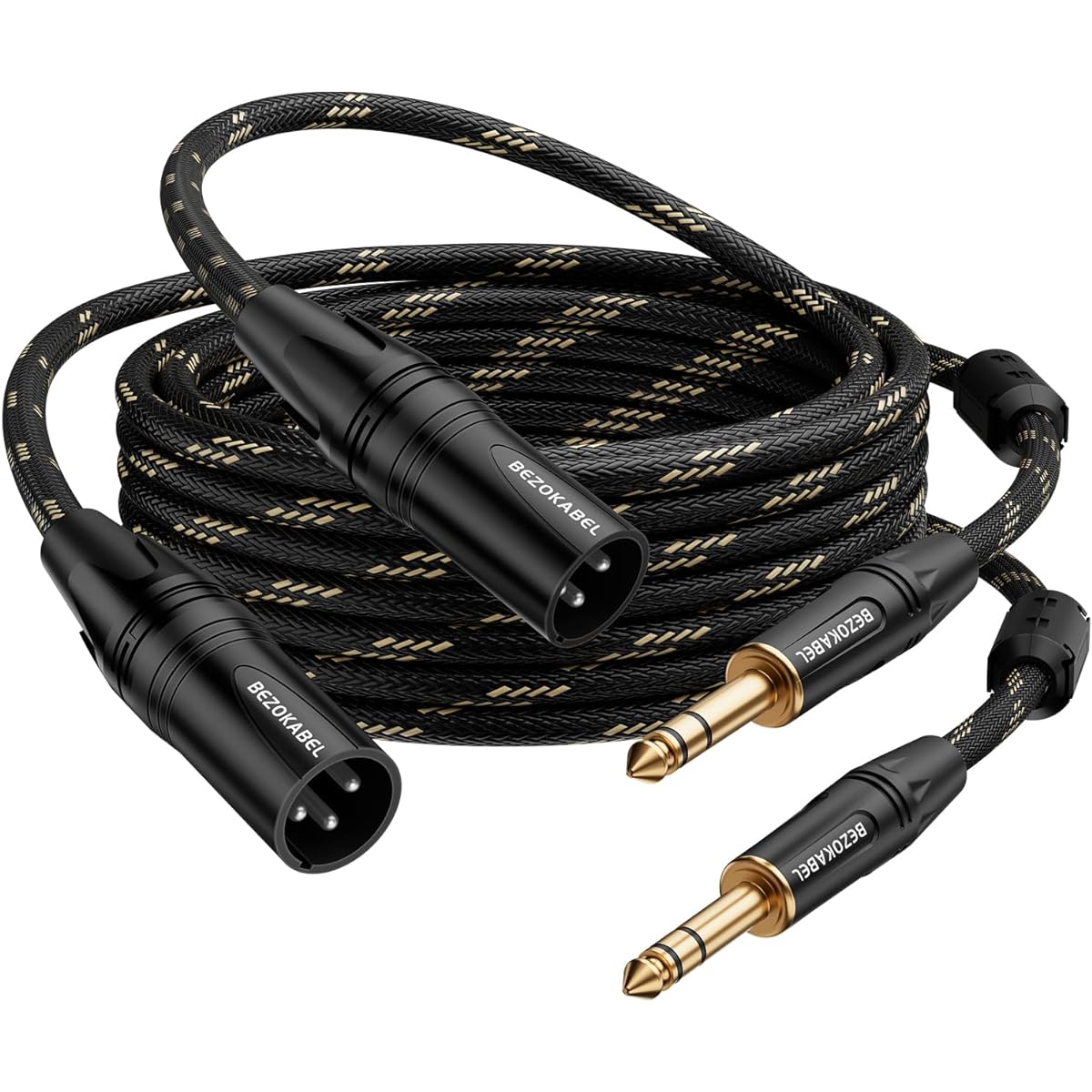 BEZOKABEL XLR - 1/4" (6.35mm) XLR Male to 1/4 Male 10ft 2 Pack TRS to XLR Cable 1/4" to XLR Microphone Cable Nylon Braid