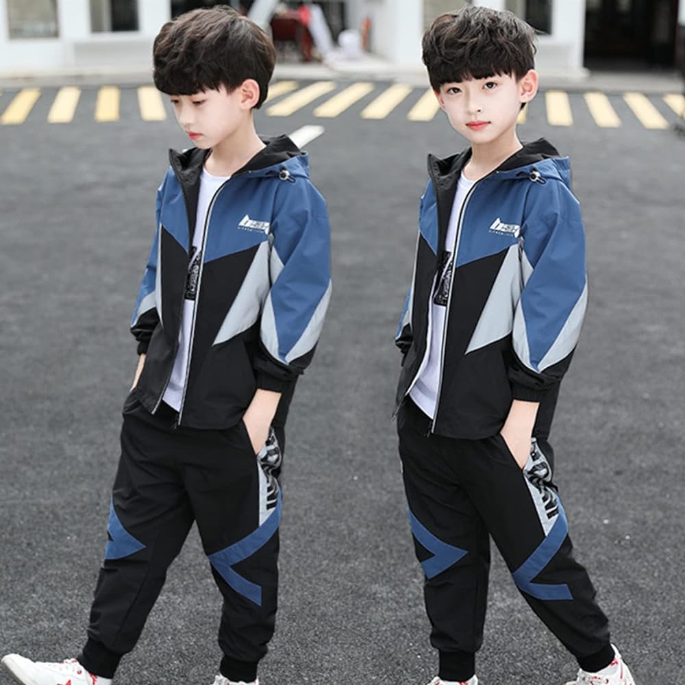 [Mskikefly] Jersey Top and Bottom Set Kids Parka Hooded Thick Autumn/Winter Boys Sweatshirts Junior Sportswear Jacket & Pants 2 Piece Set