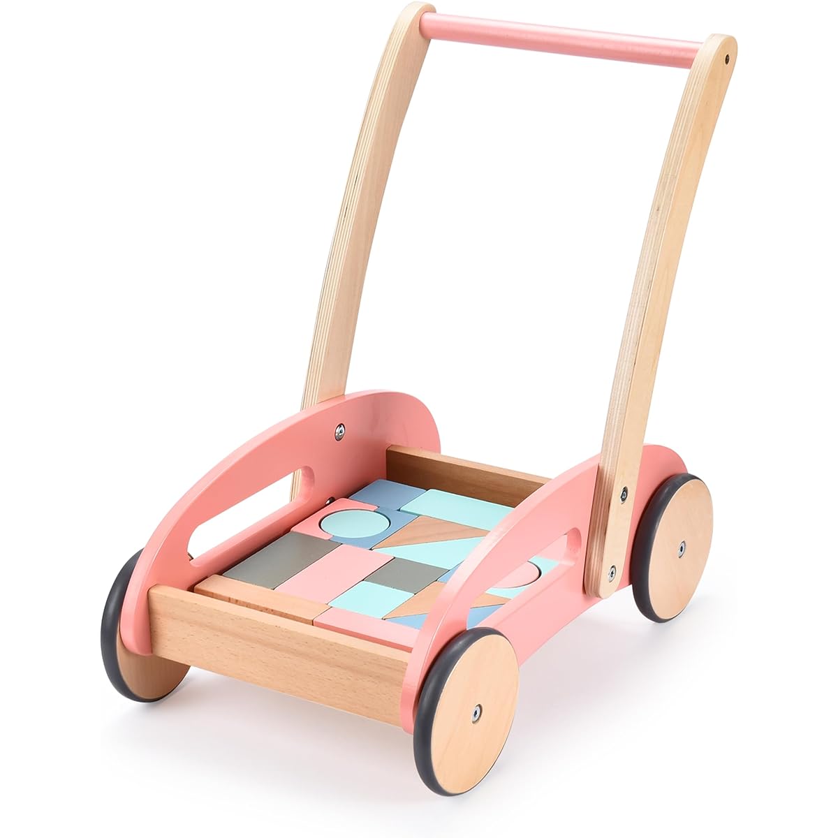 Childlike Behavior Premium Wooden Baby Walker - Baby Push Walker with Wheels - Walker for Boys and Girls - Push Toy with Baby Blocks for Babies/Toddlers Kids - Car Cart Learning Step Walking