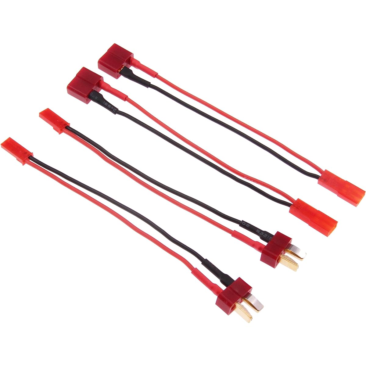 rflaueo 4pcs JST - T-Plug Deans Style Male Female RC Connector Adapter Wire 20awg 4'' Cable (E82-4)