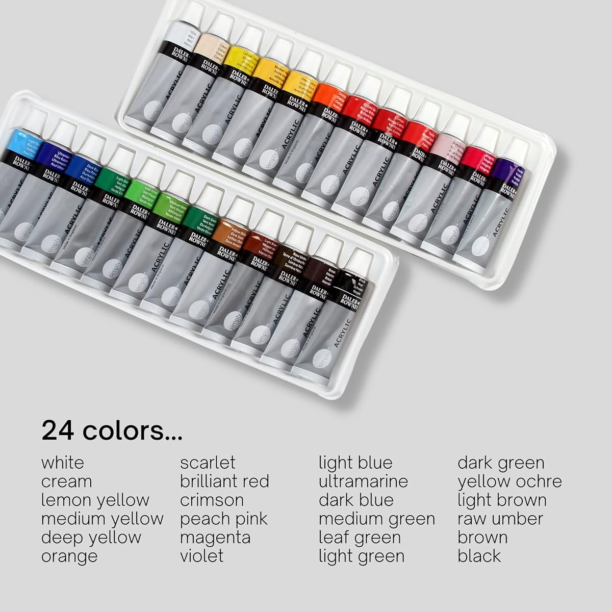 Daler-Rowney Simply Soft-Bodied Acrylic Color Set of 24 0.4 oz Tubes