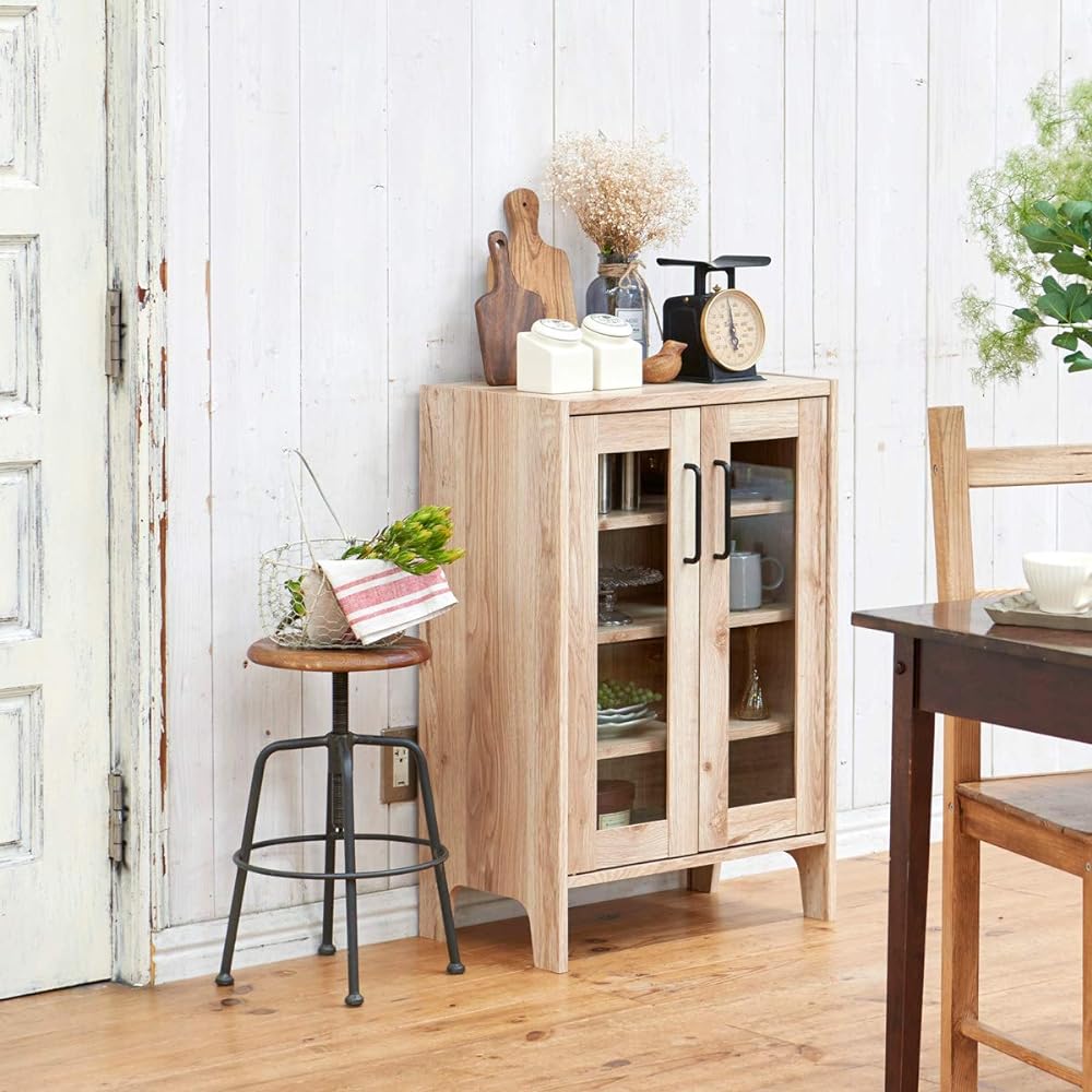 Shirai Sangyo Cabinet Natural Brown Width 58.1 Height 88.8 Depth 35.6cm VTL-9060GNN Vientage Light