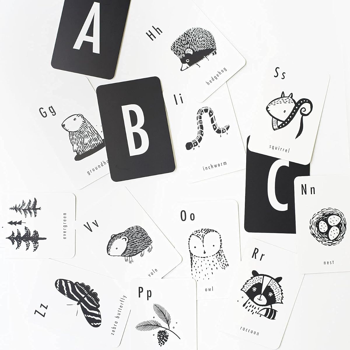 Educational Flash Cards for Babies Black and White Animals Alphabet Learning Cards Double-Sided Visual Stimulation Great for Cognitive Development of Babies and Toddlers Forest Animals