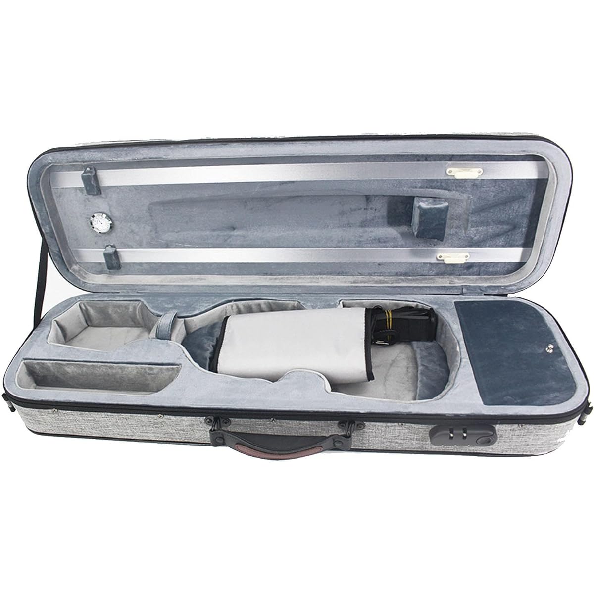 Violin Case, 4/4 Full Size Violin Hard Case, Professional Violin Case Backpack, Portable Lightweight Violin Hard Case with Hygrometer, Violin Protection Box, Cotton Lining, Portable Violin Backpack, Grey