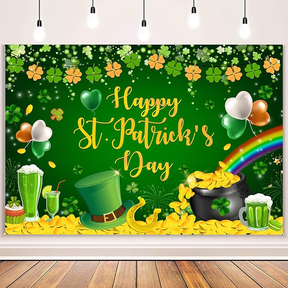 AIBIIN Happy St.Patrick's Day Decorations St. Patrick's Day Banner Backdrop Green Shamrock Photography Background St. Patrick's Day Green Background Beer Green Leaf Cover Banner Vinyl 7x5ft