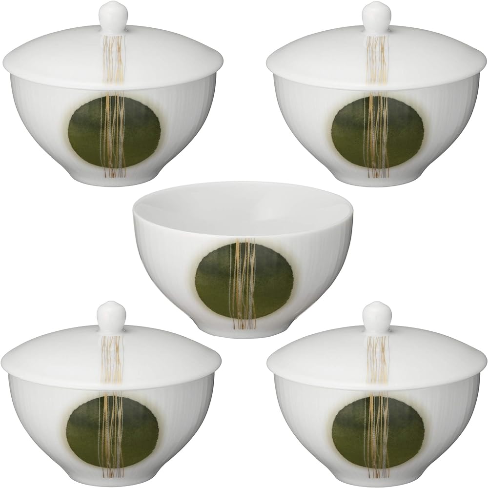 Noritake Pumping Tea Cup with Lid Set 160cc Evergreen 5 Pieces Fine Porcelain F10366/1658