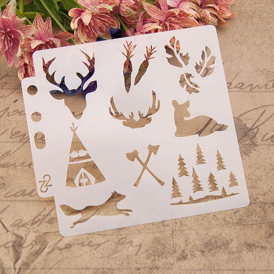 DIY Hollow Design PET Plastic Stencil Painting Template Stencils for Textile Design Wall Decor Window Paper Scrapbooking Great for Kids Crafts 14x13cm/5.51x5.12in 5A40425